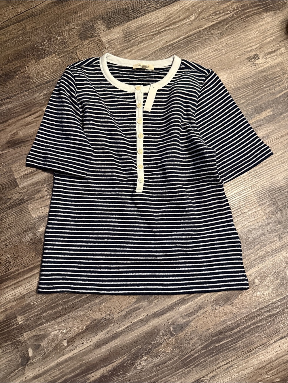 Madewell Navy and White Striped Henley Tee Dress